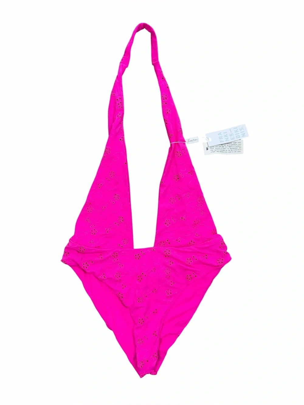 Frankies Bikinis Roma One Piece Swimsuit – Hot Pink Eyelet Halter Size Large NWT
